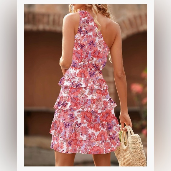 Pink and White One-Shoulder Sundress for Wedding Guests - Picture 3 of 6